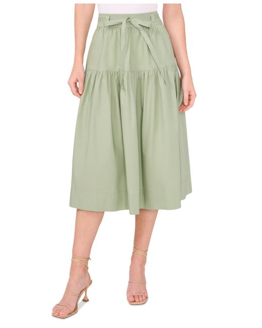 Cece Green Tie-waist A-line Midi Skirt