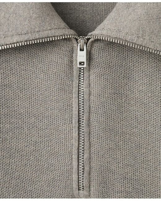 Mango Gray Zipper Collar Microstructure Sweater for men