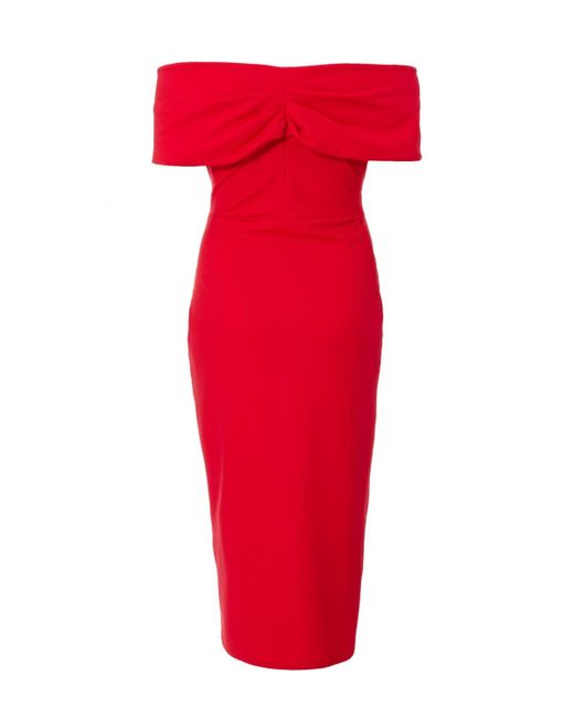 Quiz Red Plus Size Scuba Crepe Bardot Wrap Midi Dress
