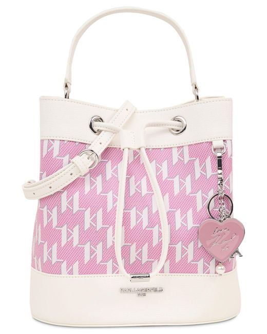 Karl Lagerfeld Adele Monogram Crossbody Bucket Bag in Pink | Lyst