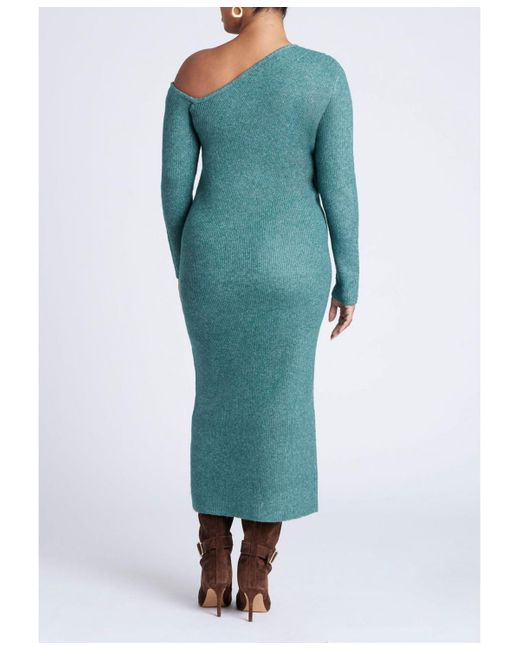 Eloquii Blue Plus Size Off Shoulder Sweater Dress