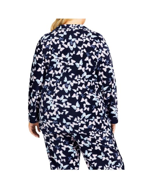 Avenue Plus Size Button Fleece Sleep Top in Blue Lyst