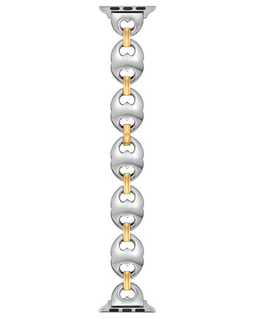 Tory Burch White The Double T Link Two-tone Stainless Steel Bracelet For Apple Watch 38-46mm