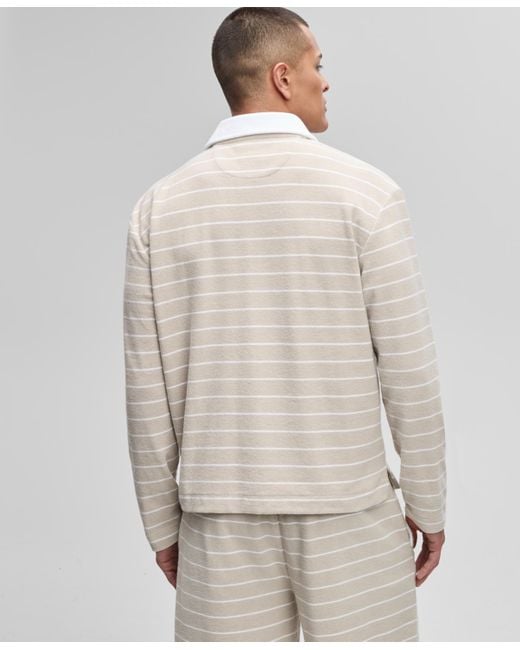 Mode Of One Gray Horizontal-stripe French Terry Polo for men