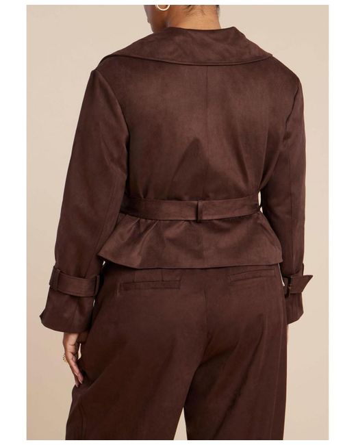 Eloquii Brown Plus Size Cropped Faux Suede Trench Jacket