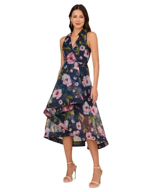 Adrianna Papell Blue Floral High-low Organza Dress