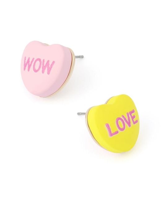 Betsey Johnson Yellow Pink Sweetheart Mismatch Stud Earrings