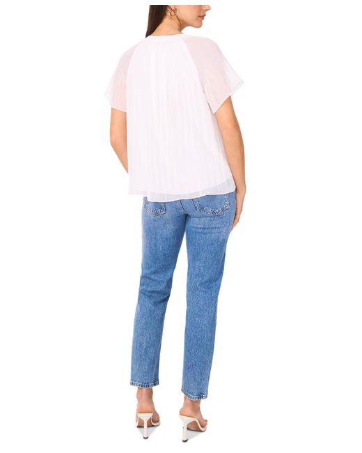 SAM & JESS White V-neck Short-flutter-sleeve Top