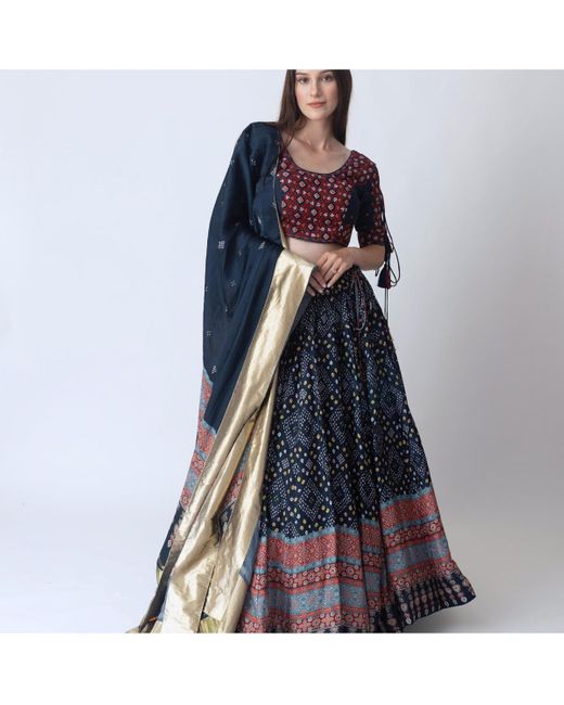 Ras Blue Bandhani Print Lace Up Detail Chaniya Choli