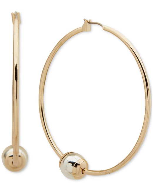 DKNY Metallic Two-tone Large Bead Hoop Earrings