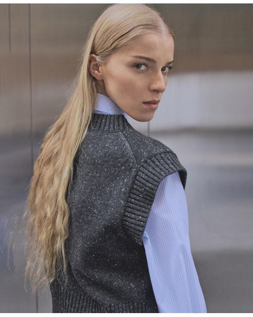 Mango Blue V-neck Knitted Sweater Vest