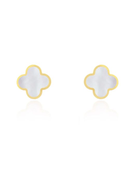 The Lovery Metallic Large Mother Of Pearl Clover Stud Earrings 14k Gold