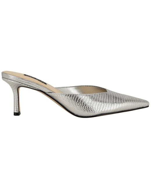 Nine West White Camenla Snip Toe Kitten Heel Mules