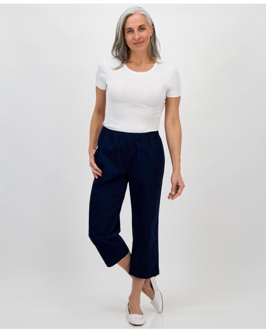Style & Co. Blue Petite Herringbone Pull-on Capri Pants