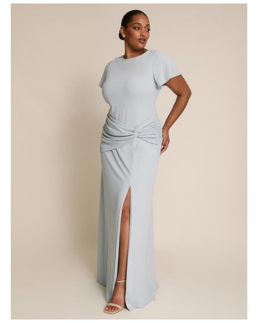 Six Stories Natural Knot Panel Flutter Sleeve Stretch Dresses