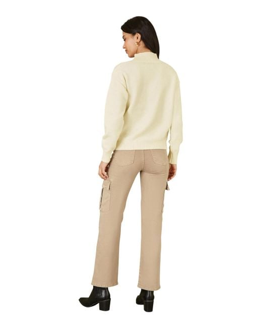 Yumi' Natural Floral Detail High Neck Knit Sweater