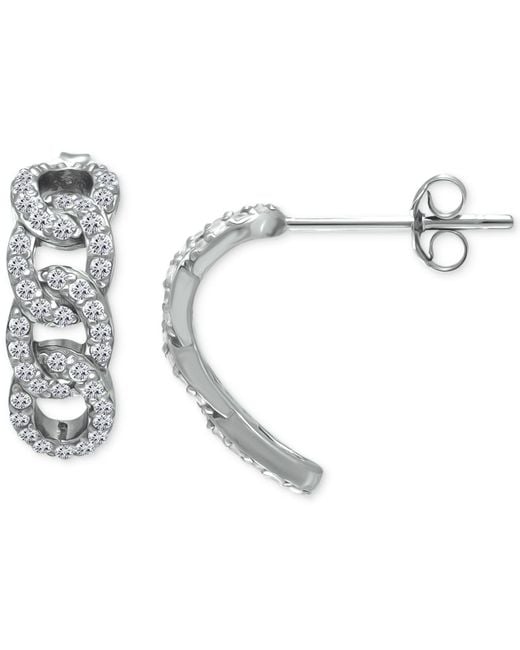Giani Bernini White Cubic Zirconia Pavé Chain Link Half Hoop Earrings, Created For Macy's