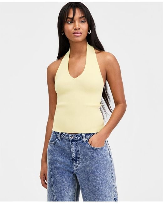 BarIII Blue Ribbed Halter Top
