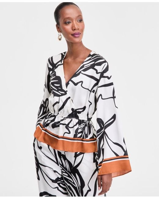 INC International Concepts White Printed Peplum Top
