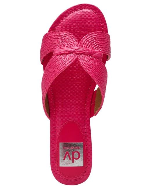 Dolce Vita Pink Geeya Raffia Criss Cross Strap Flat Slide Sandals