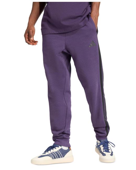 Adidas Purple Essentials Regular-fit 3-stripes Fleece joggers for men