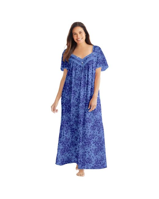 Only Neccessities Blue Only Necessities Plus Size Long Silky Lace-trim Gown