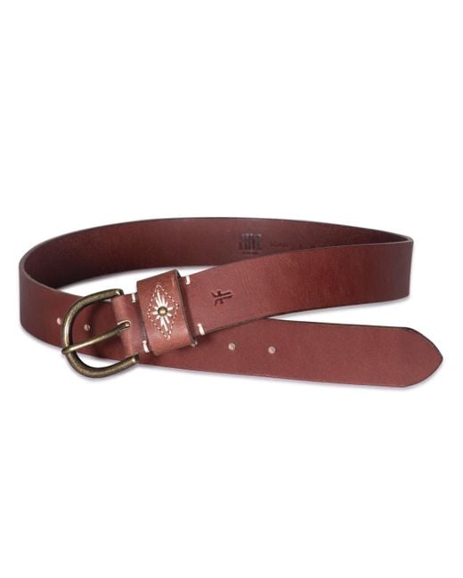 Frye Brown Embroidery On Loop Belt