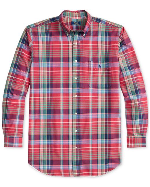 Polo Ralph Lauren Red Big & Tall Plaid Oxford Shirt for men