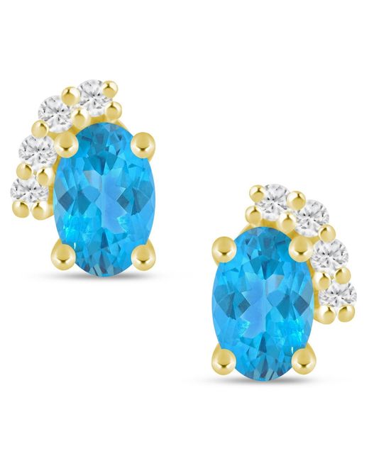 Macy's Blue Gemstone And Diamond Earrings (1/10 Ct. T.w.