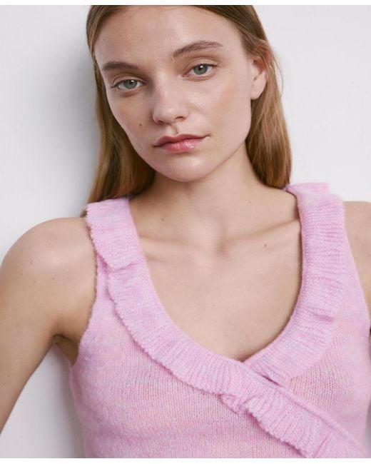 Mango Pink Ruffle Knit Top