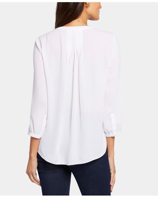 NYDJ White Petite Pintuck Split Neck Top