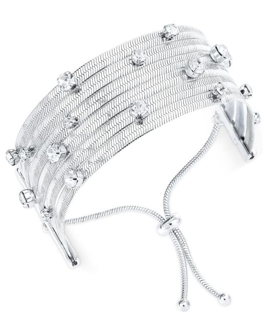 INC International Concepts White Crystal Studded Snake Chain Multi-row Slider Bracelet