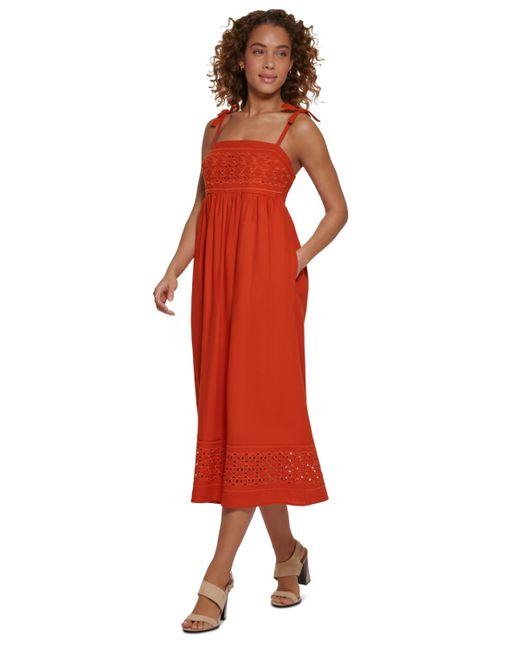 Calvin Klein Red Linen-blend A-line Dress