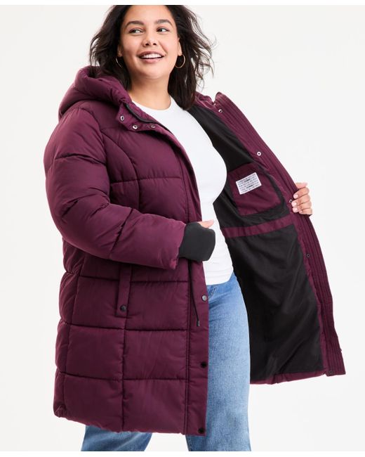 Steve Madden Purple Plus Size Hooded Anorak Puffer Coat