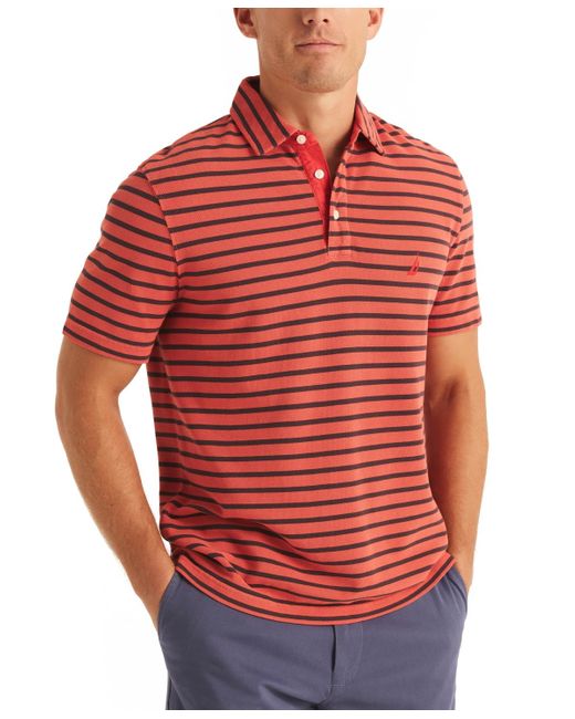 Nautica Red Striped Pique Short Sleeve Polo Shirt for men