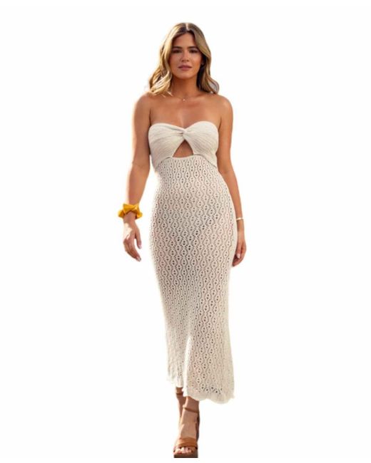 CUPSHE White X Jojo Crochet Sweetheart Twist Cutout Midi Beach Dress