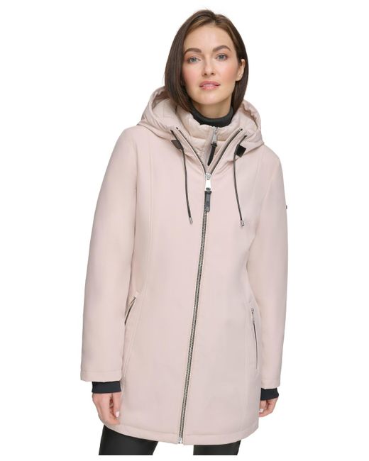 DKNY Multicolor Hooded Bibbed Zip-front Puffer Coat