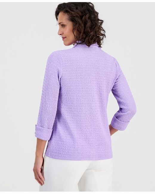 Kasper Purple 3q Button Frt Top With Split Cuff