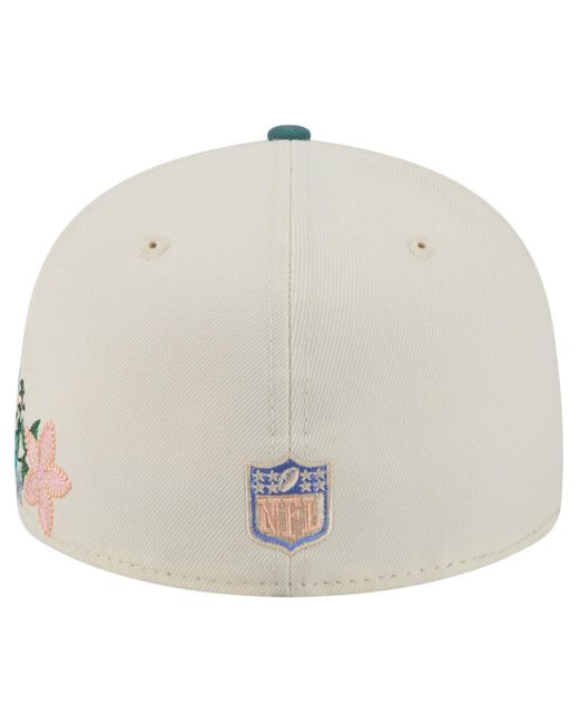 KTZ Cream/midnight Green Philadelphia Eagles Tonal Floral 59fifty Fitted Hat for men