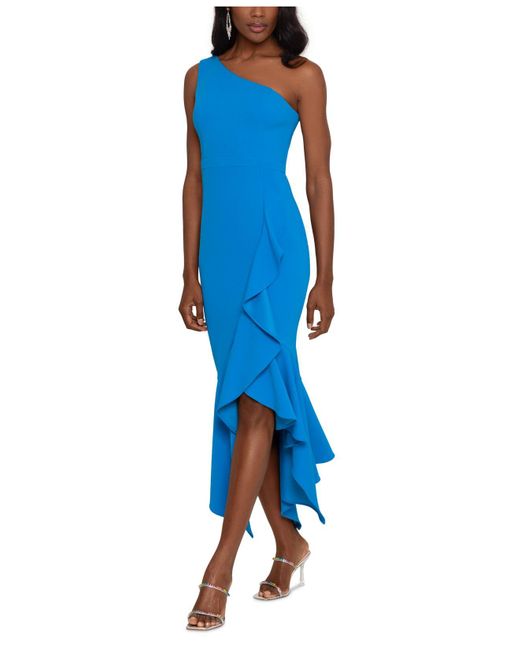 Xscape Synthetic Oneshoulder Highlow Dress in Blue Lyst