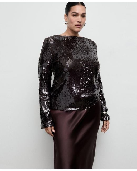 Mango Black Bell-sleeved Sequins Top