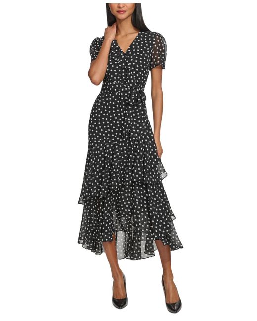 Karl Lagerfeld Black Ruffled Polka Dot Maxi Dress