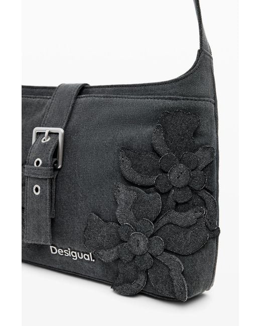 Desigual Black Medium Bag With Flower Appliqués, Cotton