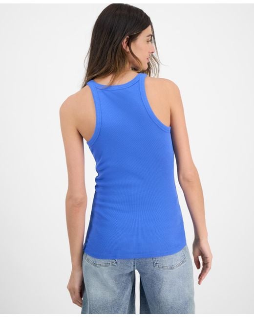 Lucky Brand Blue Ribbed Scoop-neck Tank Top