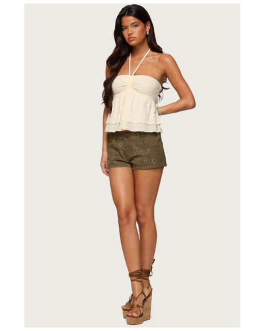 Edikted Natural Layered Linen Look Babydoll Halter Top