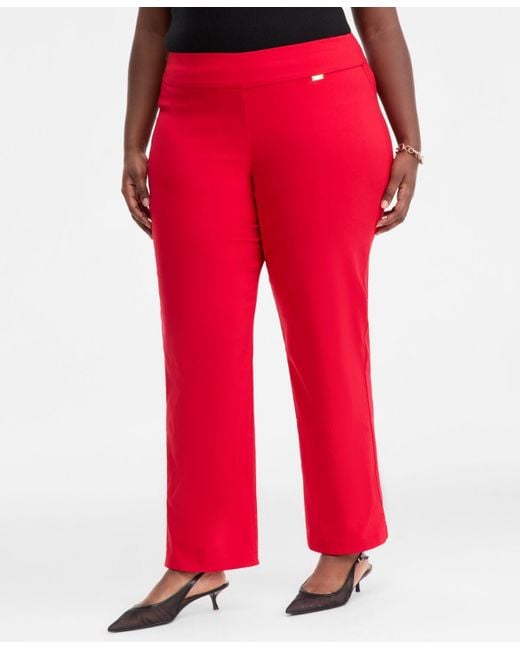 INC International Concepts Red Plus Size Mid-rise Pull-on Straight-leg Pants