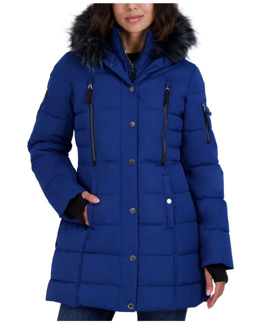 Nautica Fauxfurtrim Hooded Puffer Coat in Cobalt (Blue) Lyst