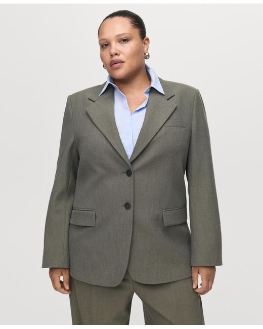 Mango Green Flap Pockets Suit Blazer