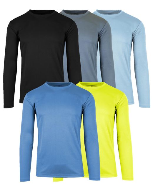 Galaxy By Harvic Orange Long Sleeve Moisture-wicking Performance Crew Neck Tee -5 Pack for men