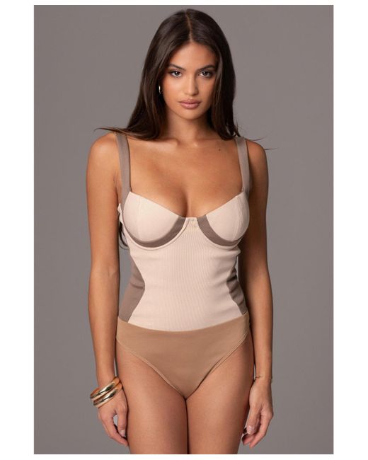 JLUXLABEL Brown Throwback Colorblock Bodysuit